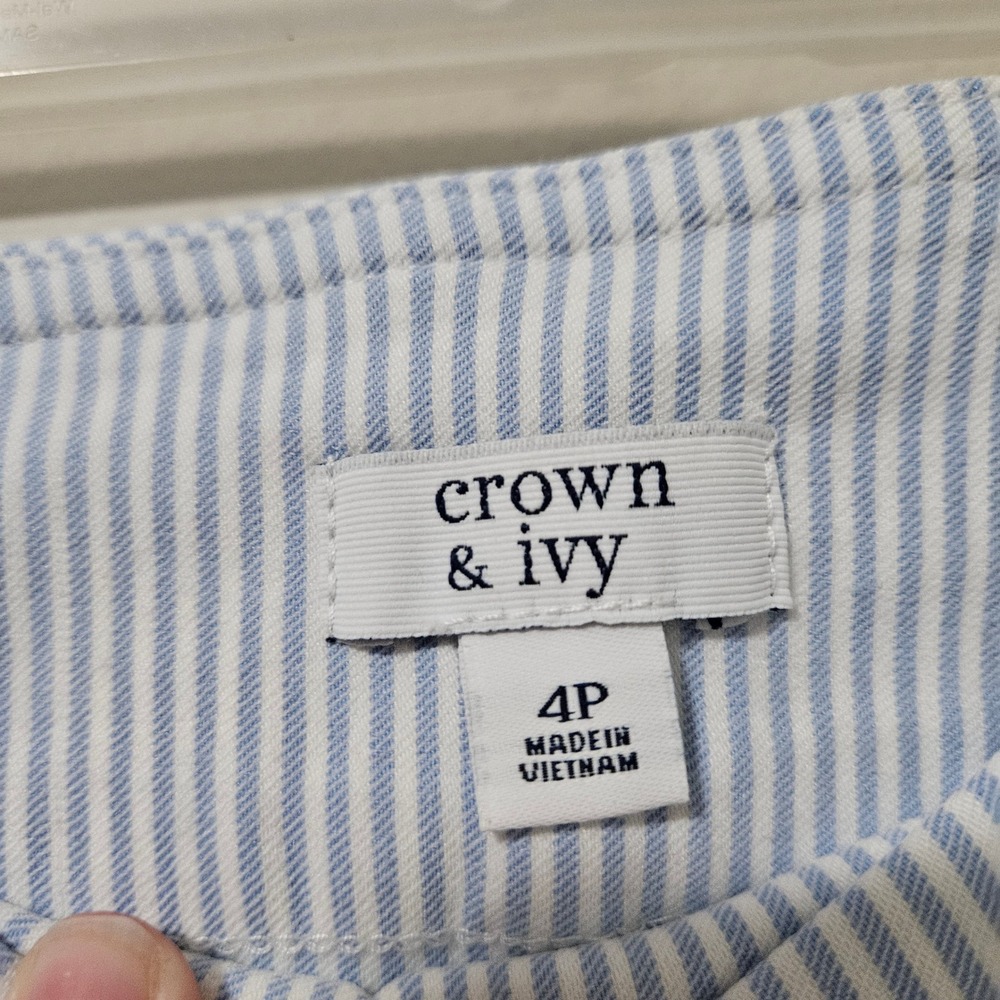 Crown & Ivy Womens 4P Blue White Striped Pull On Pants Lace Trim Hem Petite - Picture 4 of 6